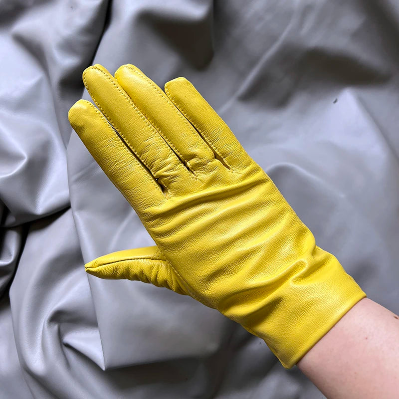 Leather Gloves Genuine Lambskin Short Black | KIMLUD