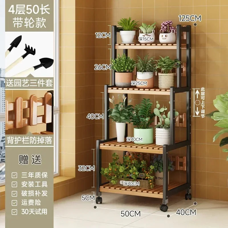 Bamboo Square Outdoor Plant Shelf Rack Five-Tier Display for Garden Outdoors — Black | KIMLUD