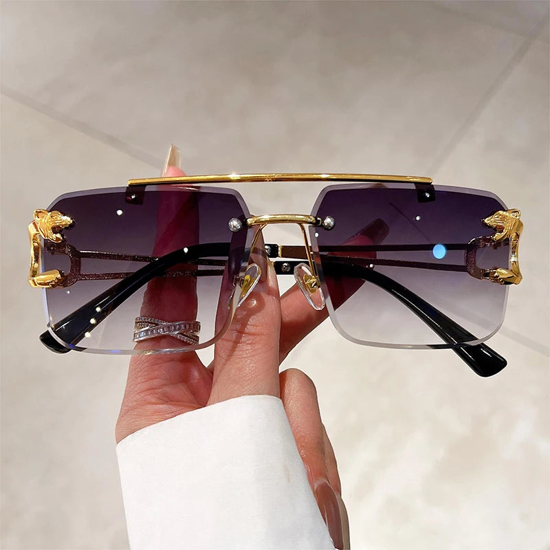 Rimless Sunglasses Oversized Square — Blue Gradient | KIMLUD