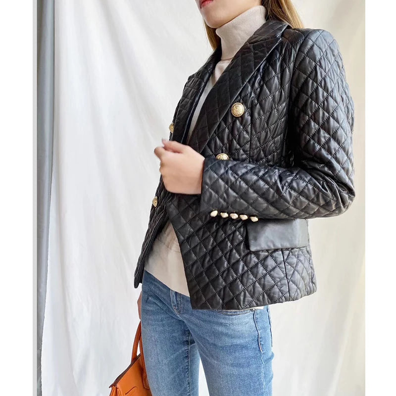 Genuine Sheepskin Short Blazer Coat – Double Breasted – Short | KIMLUD