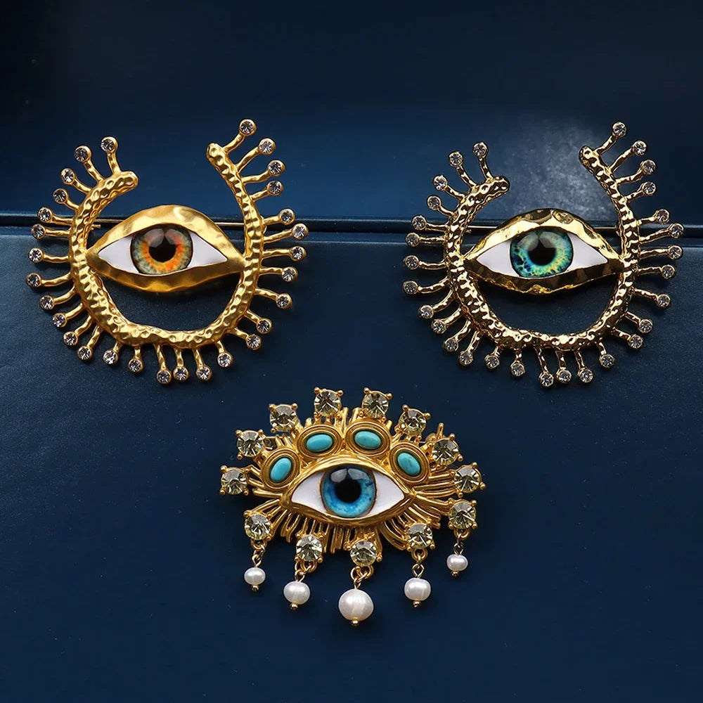 Deluxe Exaggerated Eye Brooch Baroque Pearl Tassel for Men Women Unisex Pin Jewelry Vintage Badge