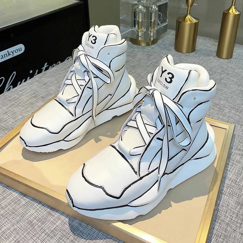 Sneakers – Hand-painted – Cowhide Leather – High Top Unisex | KIMLUD