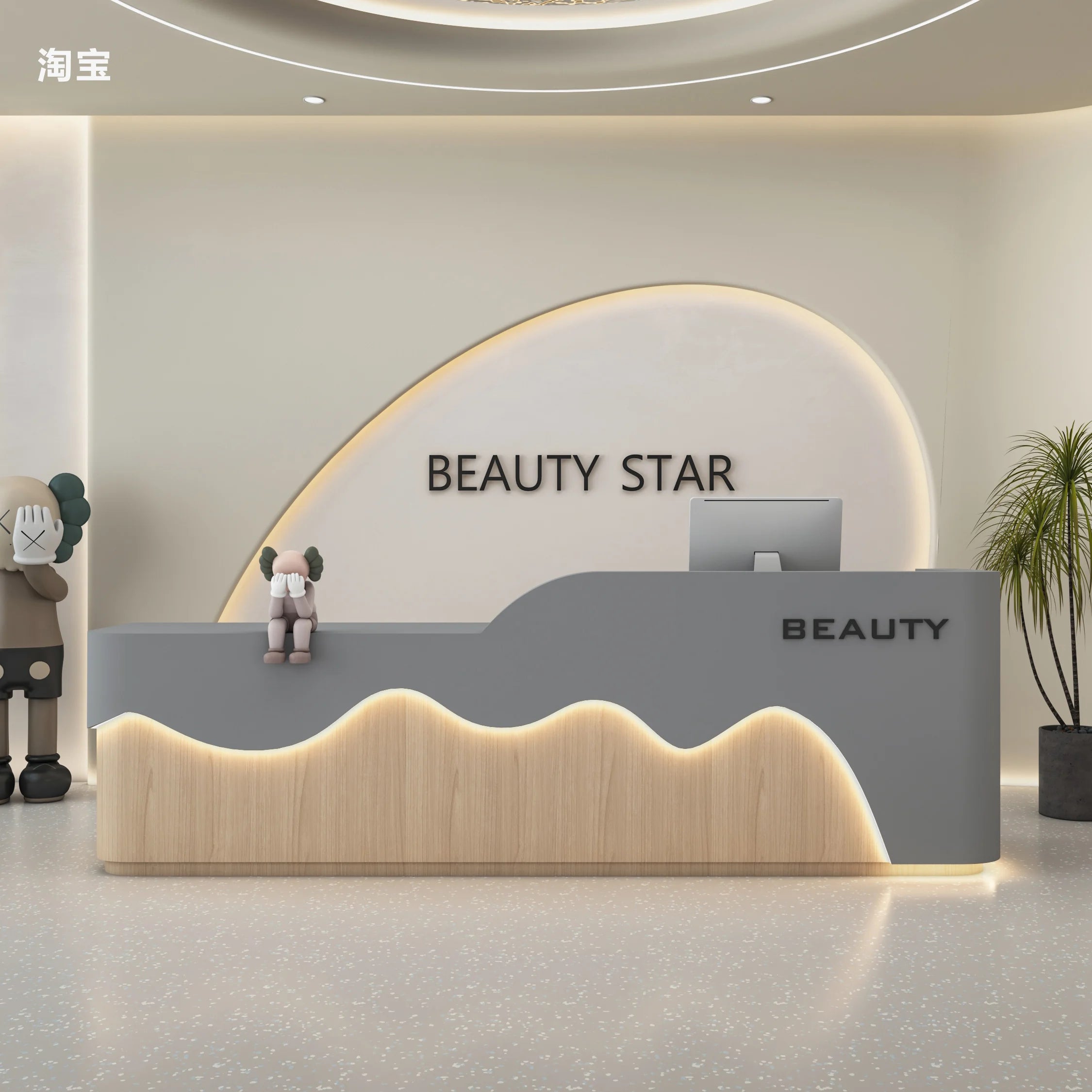 Wood-Based Panel Reception Desk Executive Curved Front With Integrated Shelving And Matte Finish — White | KIMLUD