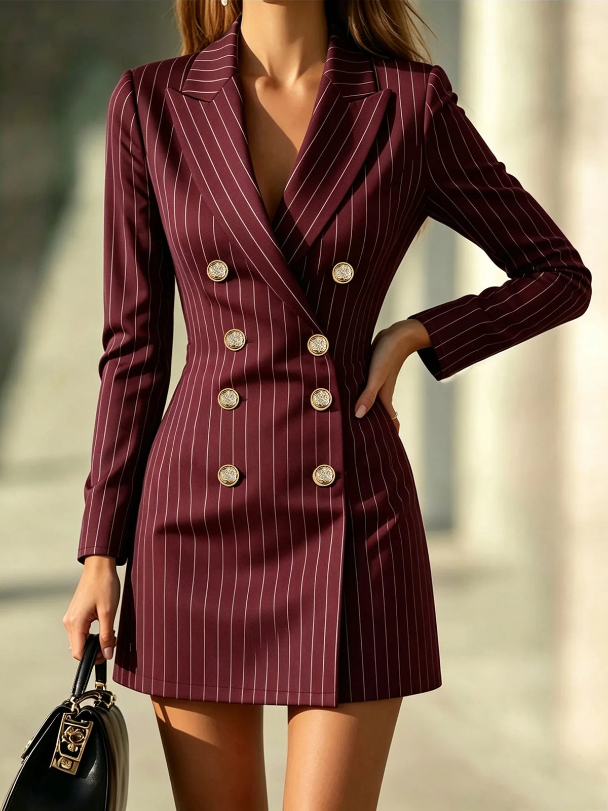 Blazer Dress – Striped Lapel – Polyester | KIMLUD