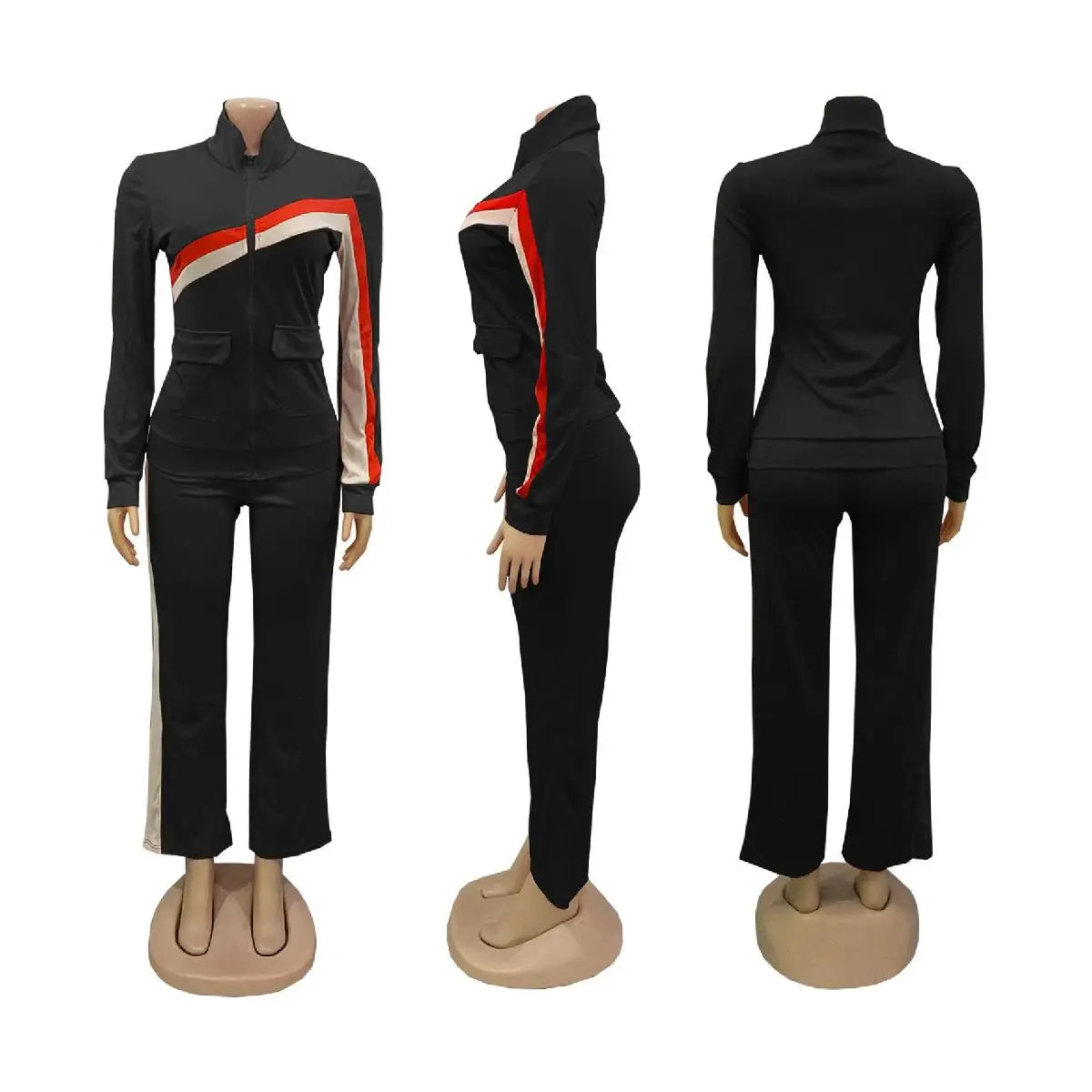 Casual Spor Women's Faion Set TW52 Long Sve Polyester Pants Striped Patchwork Independent Station Cross-Border