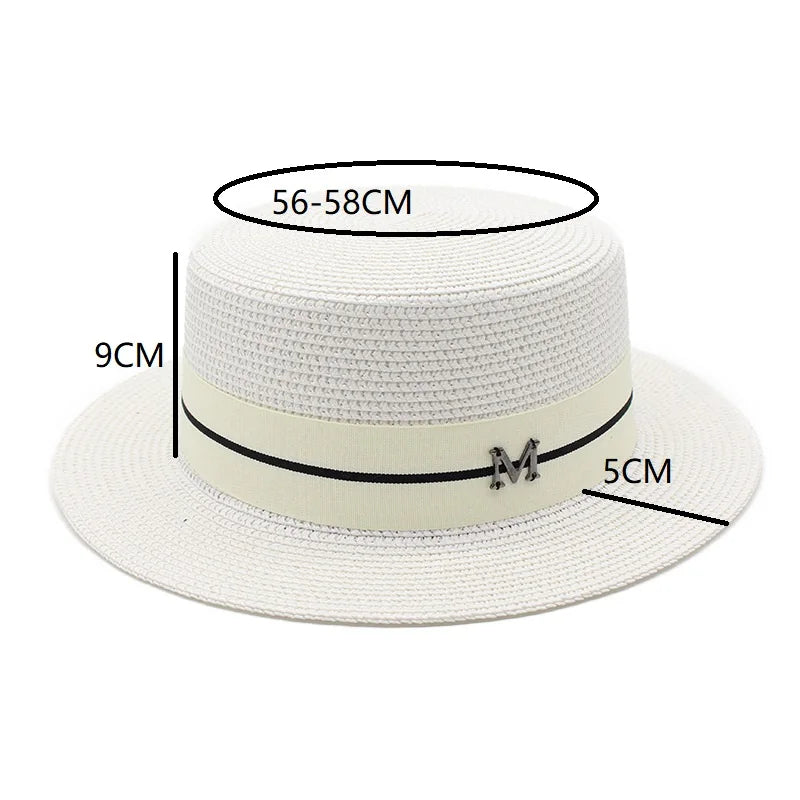 KIMLUD, 2022 New Summer Women's Boater Beach Hat Wide brim Female   Panama Hat Lady Classic Flat Bowknot Straw Sun Hat Women Fedora Hats, KIMLUD Womens Clothes