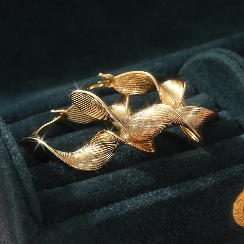 Hoop Earrings – Twisted Design – Gold Plated Copper – Gold | KIMLUD
