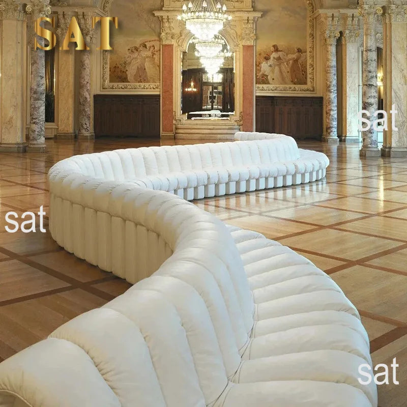 Artistic Leather Snake Curved Sofa — White | KIMLUD