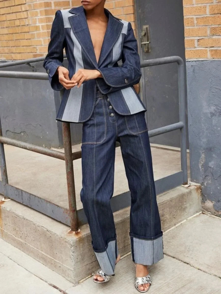 Missuoo 2024 Fall Fashon Contrast Color Blazer Jackets for Urban Women Deep V-neck Long Sleeves Loose Fit Coats Streetwear Tops