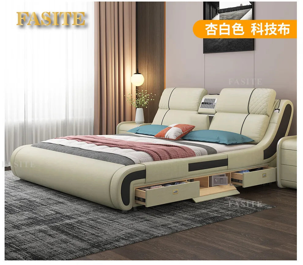 Modern Simple Massage Bed Luxury Water Proof Design Bedframe Double Bed Smart White   Nordic Furniture