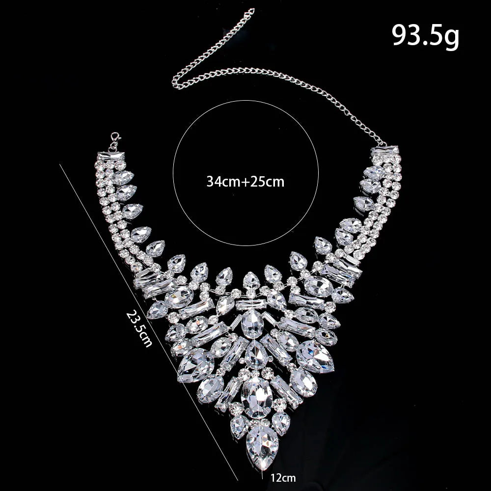 European and American luxury geometric necklace, exaggerated rhinestone collarbone chain, retro banquet accessory for women, Nec