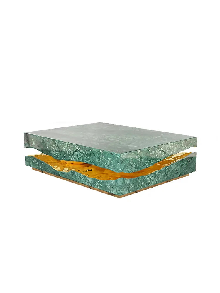 Italian Luxury Freeform Coffee Table w/ Metal Base -Designer Marble Top & Waterproof Surface for Villa Mansion Living Room Decor