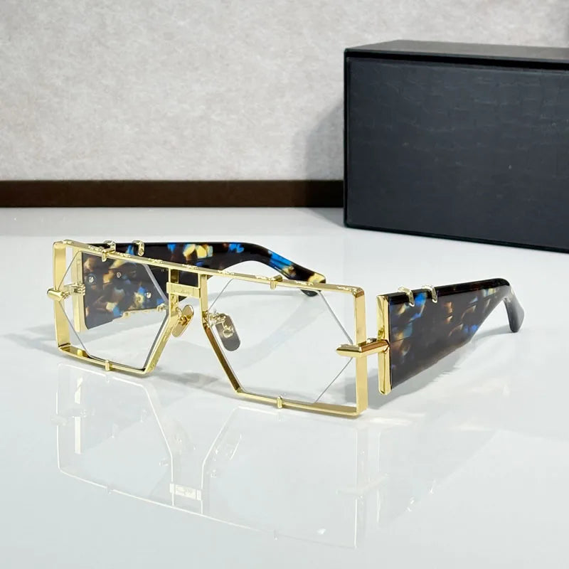 Metal Hexagon Sunglasses With Acetate Frame — Tortoiseshell Brown | KIMLUD