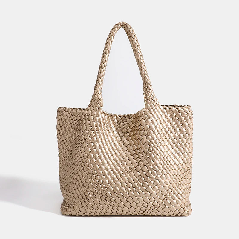 Neoprene Striped Tote Bag Hasp Closure — Black And White | KIMLUD