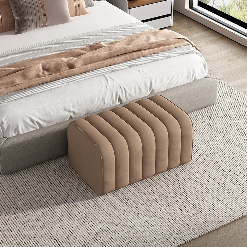 Nordic Minimalist Fabric Stool Shoe-Changing Hallway Bench With Soft Padded Seat — Light Gray | KIMLUD