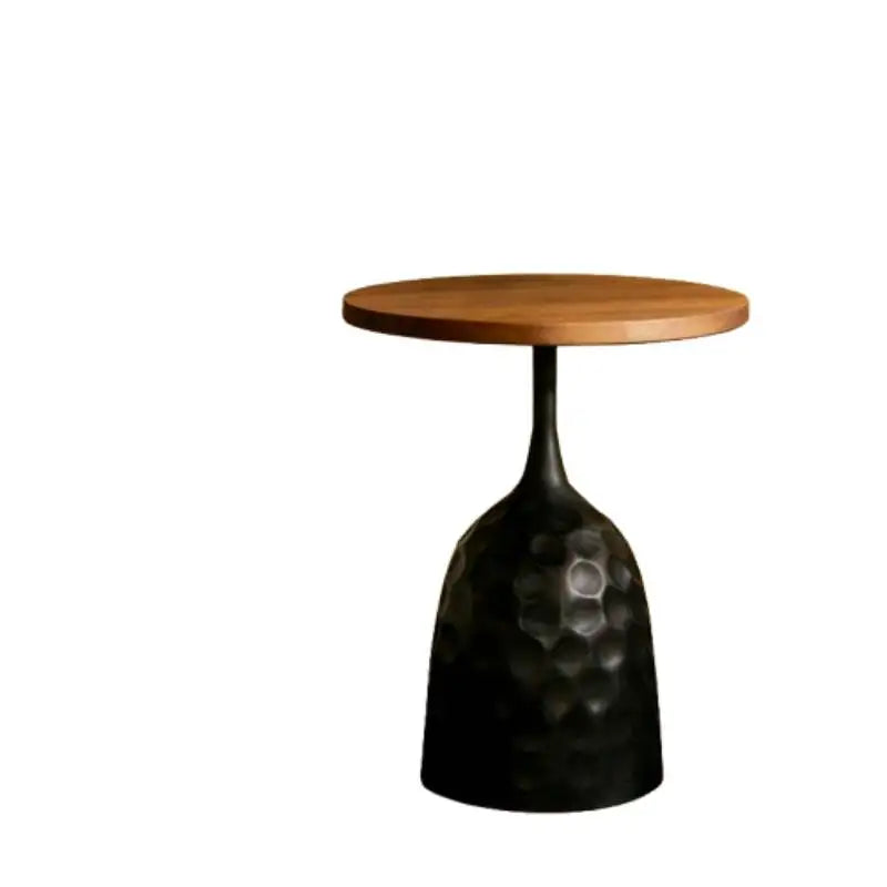 Minimalist Round Solid Wood Coffee Table With Sculptural Matte-Black Base — Black | KIMLUD