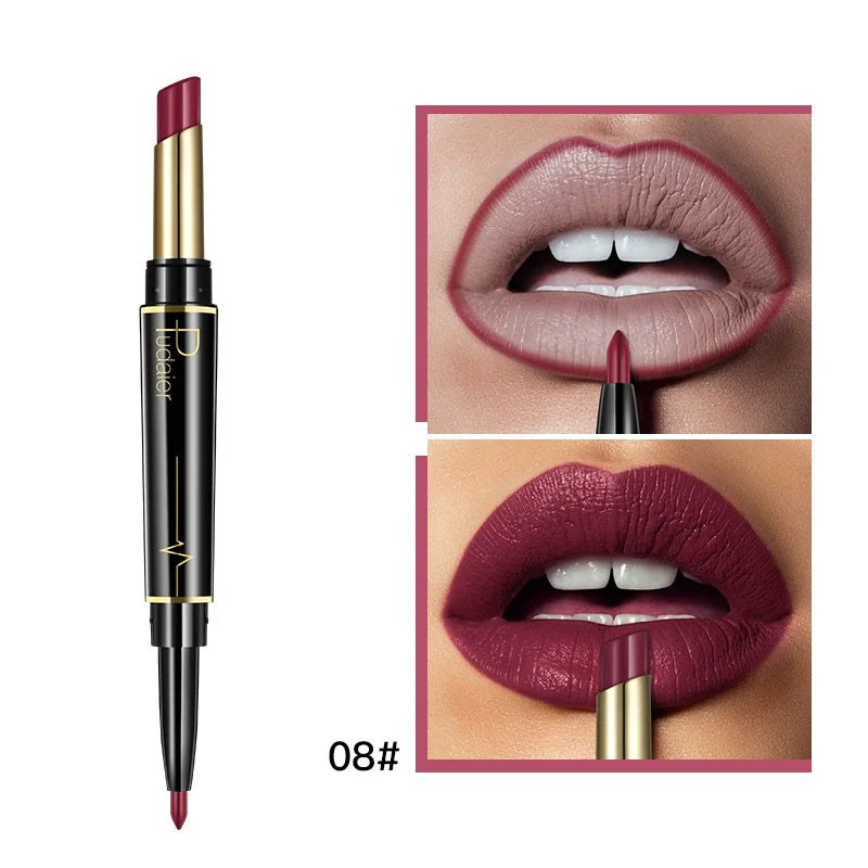 Double Ended Lip Liner and Lipstick 2 in 1, Waterproof Matte Long Lasting Smooth Lip Pen, Nude Lip Makeup for Women
