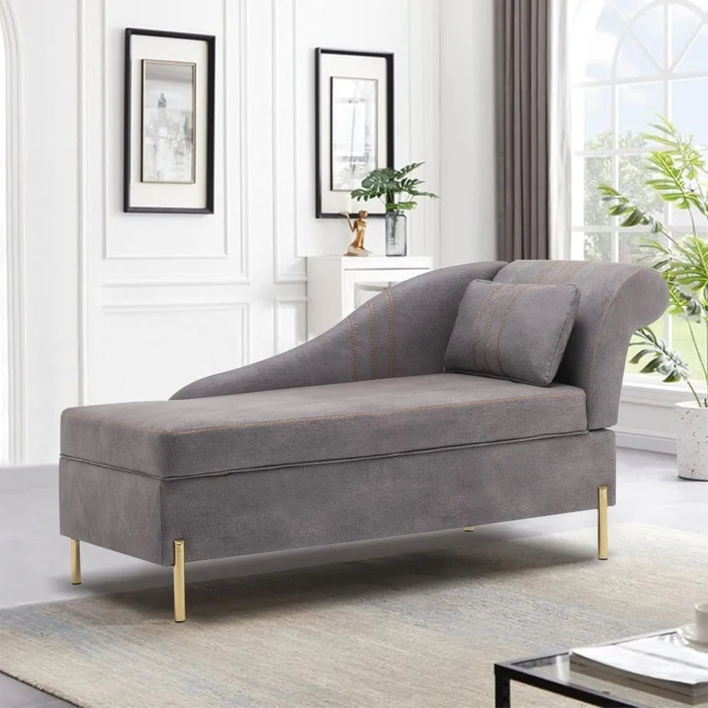 Chaise Lounge with Storage, Modern Upholstered Tufted Chaise Lounge Chair Indoor Faux Suede Sofa Recliner Couch for Be