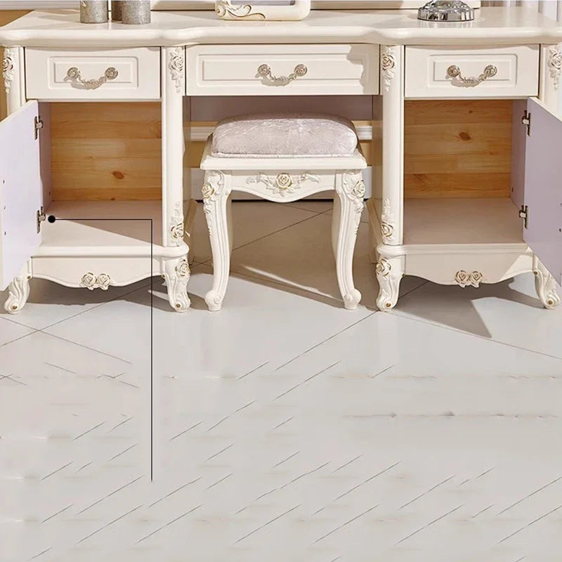 Wooden European Luxury Vanity Table With Arch Mirror — White | KIMLUD