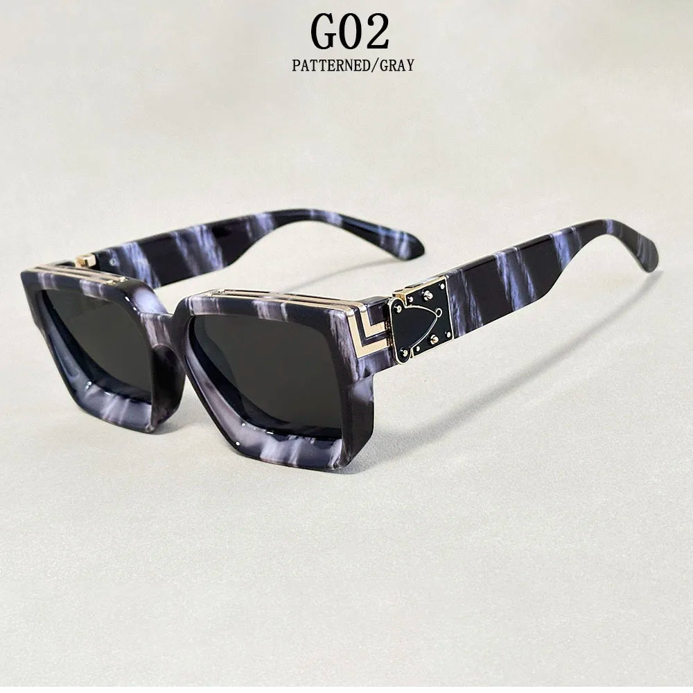 Resin Square Sunglasses Vintage Millionaire Style — Silver | KIMLUD