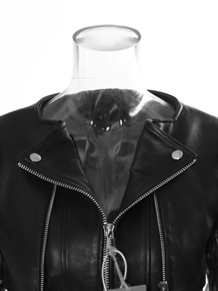 Leather Mesh Jacket – Loose Fit – PU Leather – Black | KIMLUD