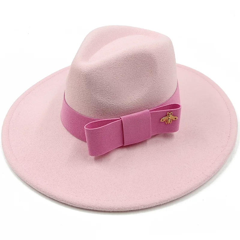 Low price wholesale Fedora hats Winter jazz monochrome bow elastic band men and women red jazz hats Fedora hats sombrero hombre - KIMLUD