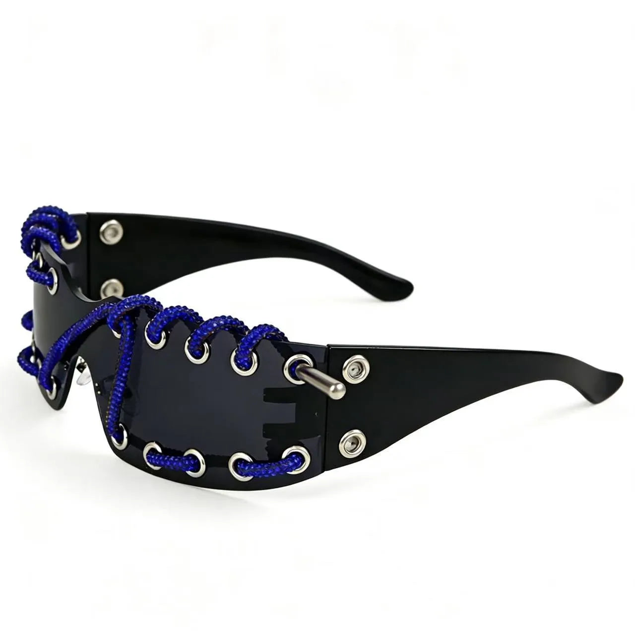 Frameless Crystal Chain Y2K Punk Sunglasses — Black | KIMLUD