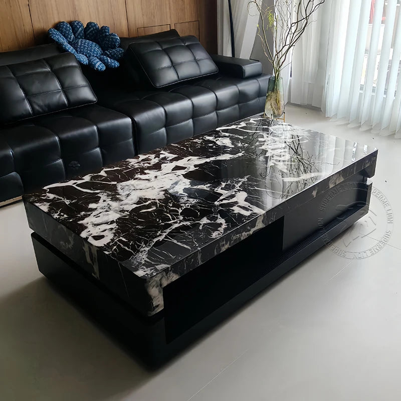 Solid Wood Coffee Table Minimalist Round — Charcoal Black | KIMLUD