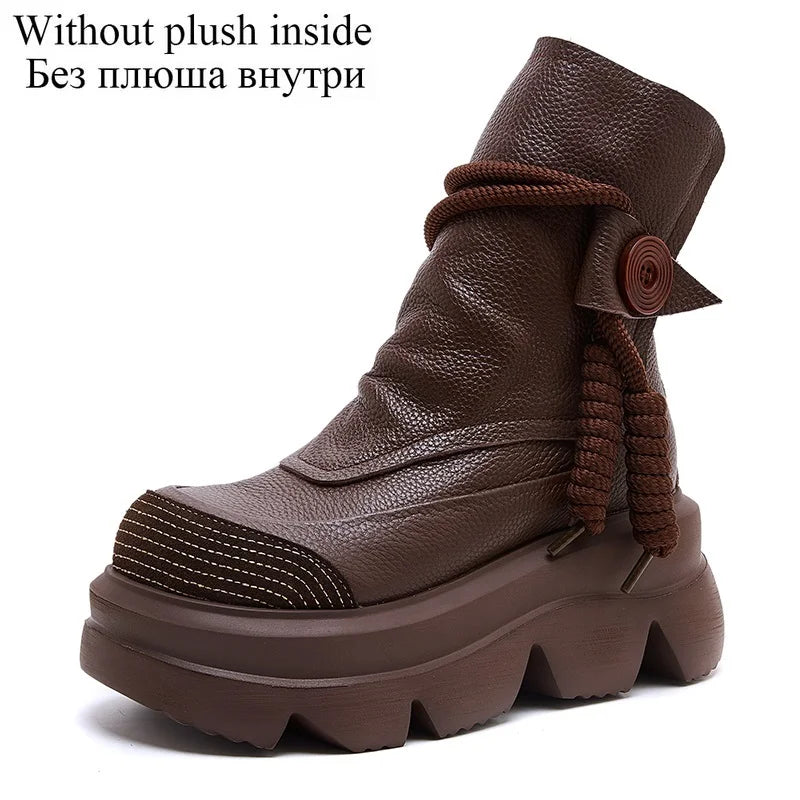 DRKANOL Fashion Thick Bottom Retro boots Women Autumn Winter Thick Plush Warm Platform Wedges Heel Back Zipper Ankle Boots Lady