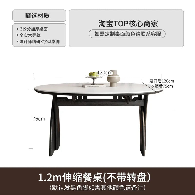 Marble Nordic Center Dining Table Round Extendable — White | KIMLUD