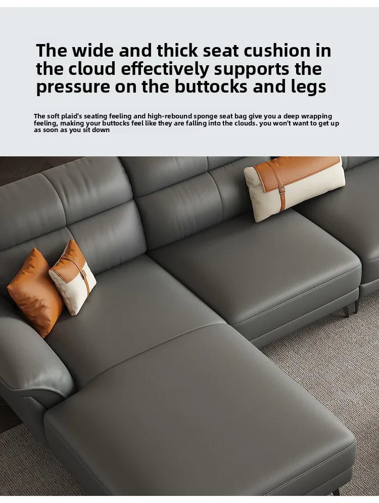 Leather Sculpted Modern L-Shaped Sofa — Black | KIMLUD