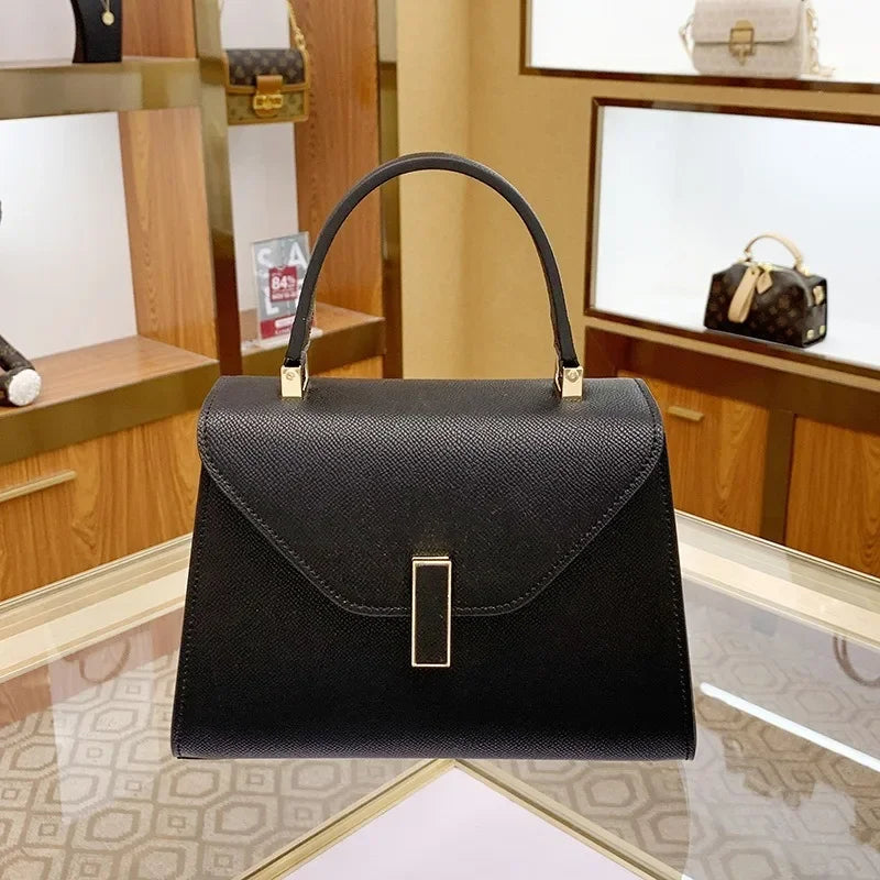 PU Leather Solid Compact Crossbody Bag — Black | KIMLUD