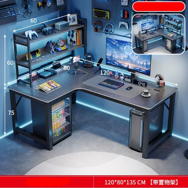Metal L-Shaped Premium Desk With Drawers — Black | KIMLUD