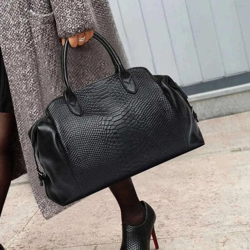 KIMLUD, Aidrani Light Luxury Genuine Leather Women's Bag with Crocodile Pattern Large Capacity Women's Handbag Black Commuter Multi func, KIMLUD Womens Clothes