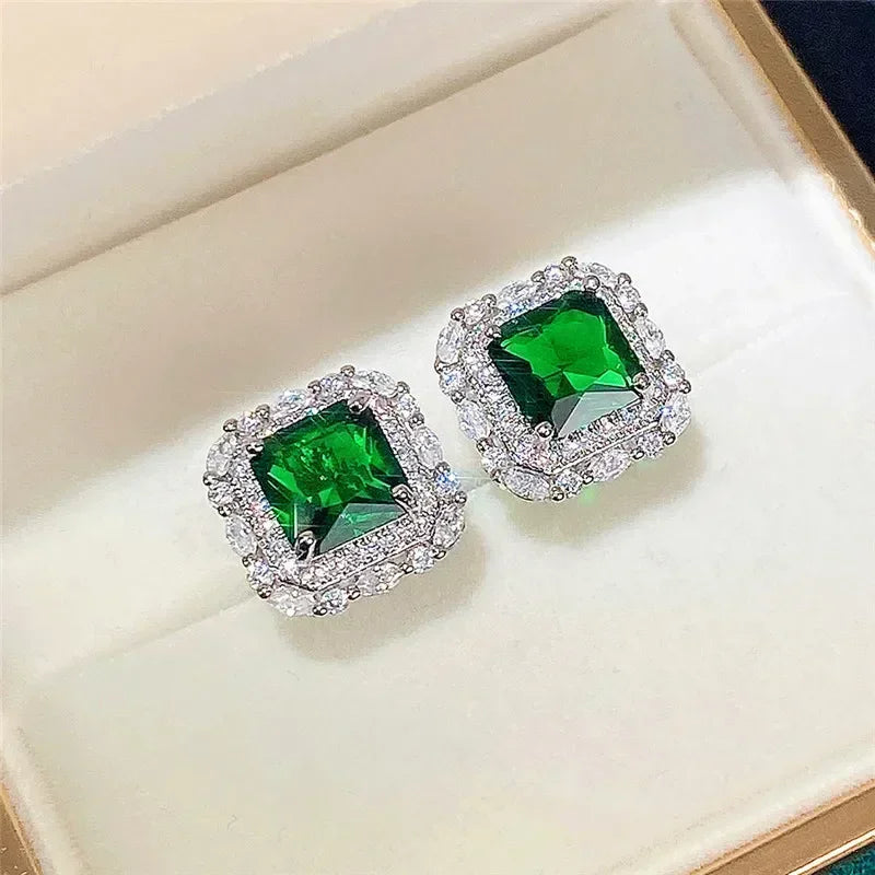Cubic Zirconia Drop Earrings Water-Drop Inlaid — Emerald | KIMLUD