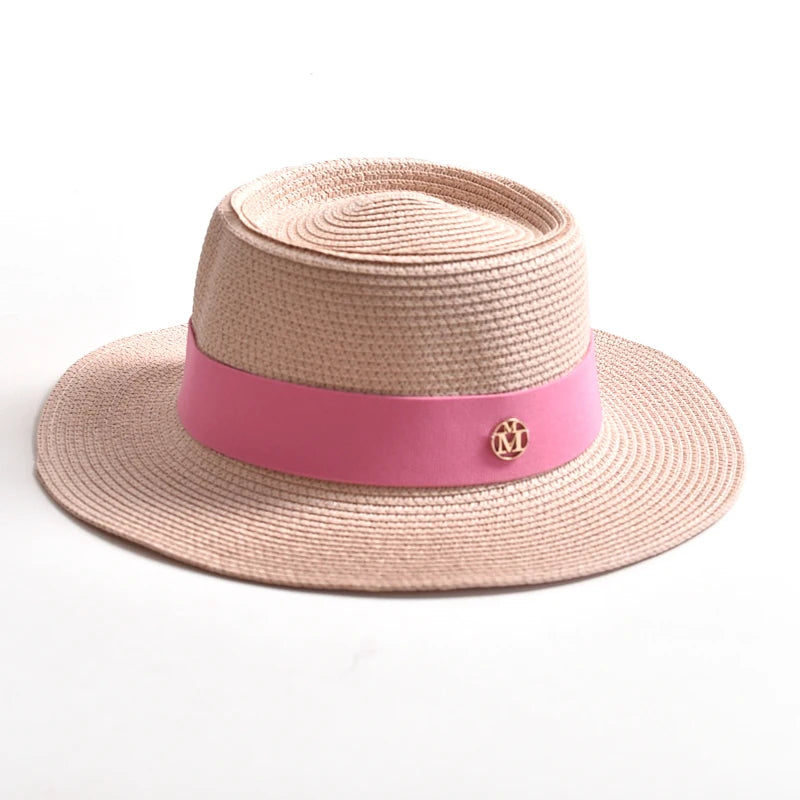 Hats and Caps Flat Brim Sun Hat with Ribbon — Natural | KIMLUD