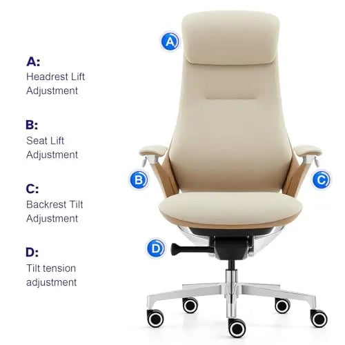 Genuine Leather Executive Office Chair，Top-Grain Cowhide, Ergonomic Design | Adjustable seat and rest heights