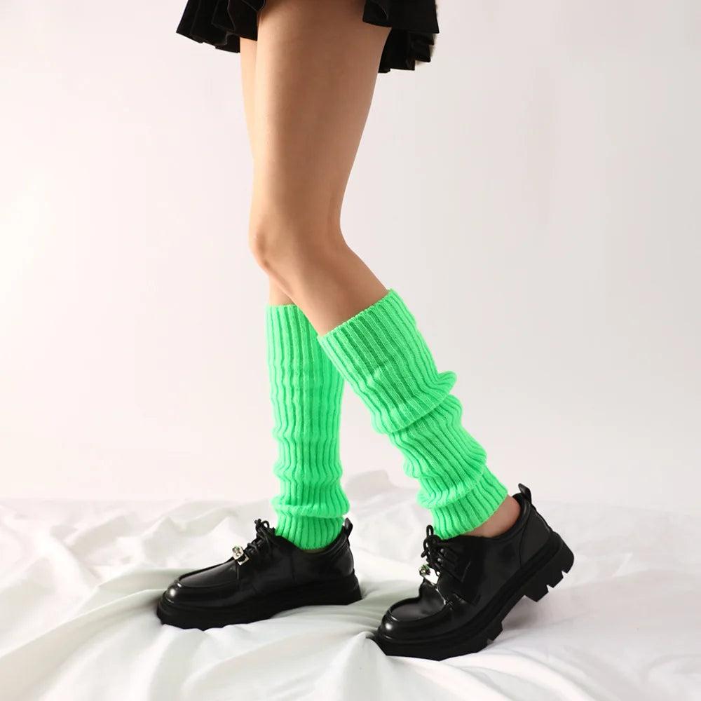 Knit Socks Neon Ribbed Leg Warmers — Black | KIMLUD