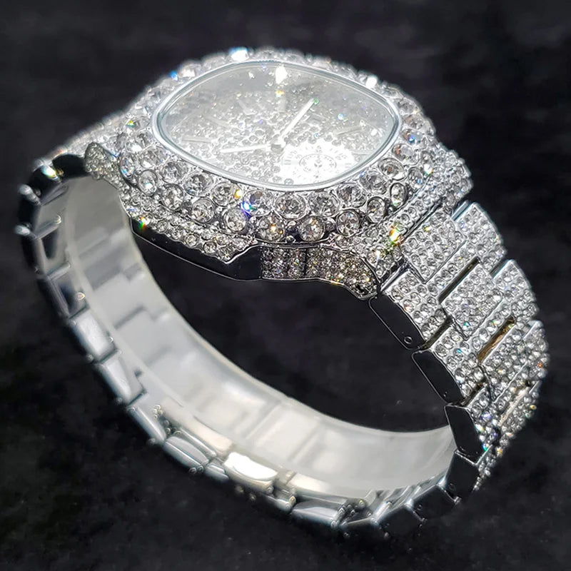 New Hip Hop Watches For Men Luxury Iced Out Quartz Wristwatch Fashion Fully Diamond Waterproof Luminous Male Clock Hot Sale 2022