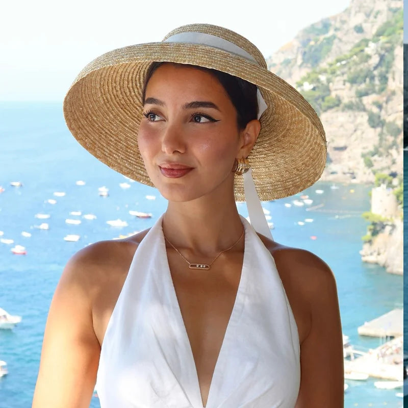 Fedora Hat Straw Wide Brim Hepburn — Natural | KIMLUD