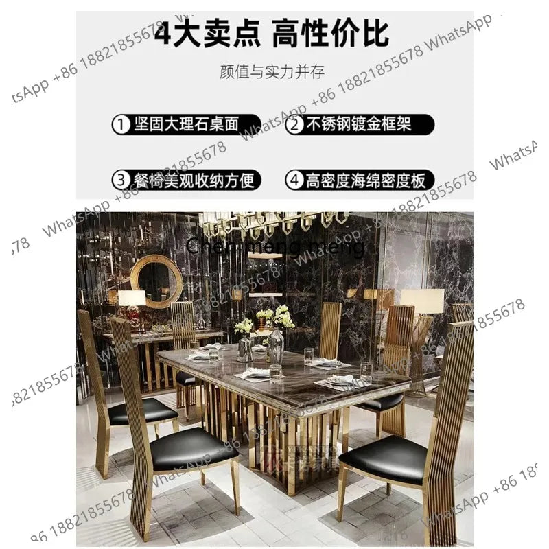Gold-Framed Marble Dining Table Luxury — White | KIMLUD
