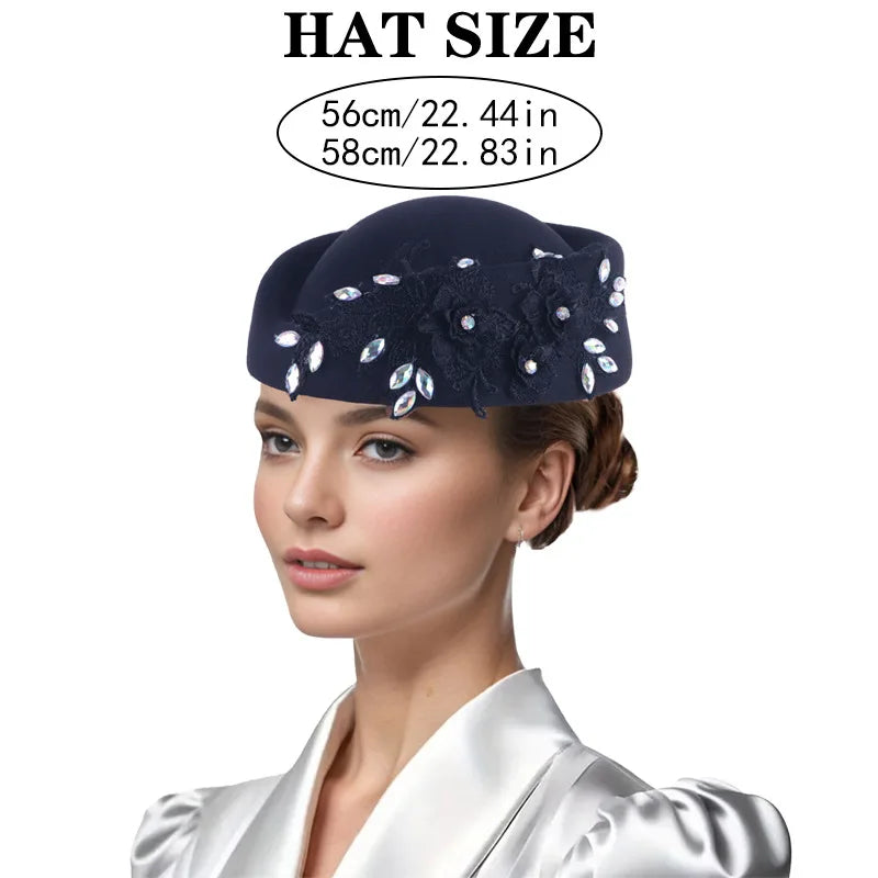 Beret Hat – Flower Embellishment – Polyester – Red and White | KIMLUD