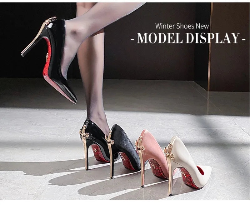 Metal-Embellished Pointed-Toe Pumps With Gold-Tone Metal Decoration — Black | KIMLUD