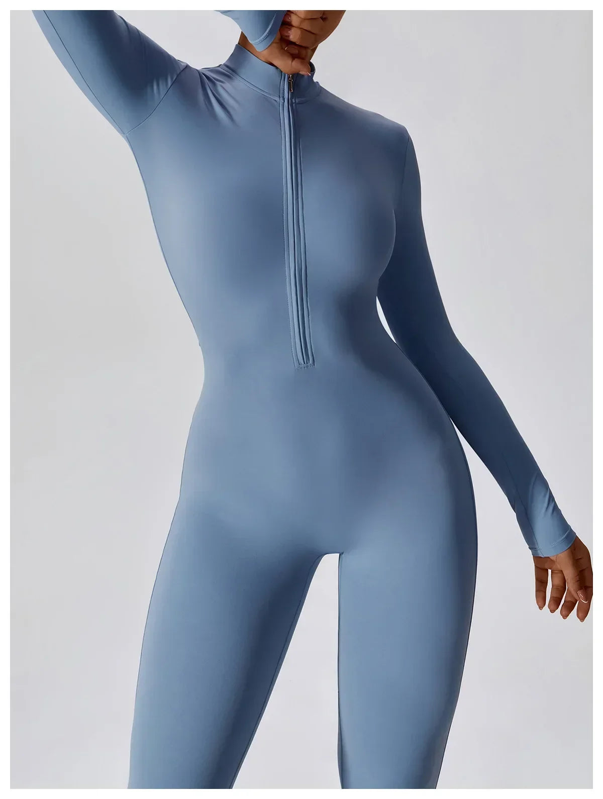 Yoga Jumpsuit – Seamless Zipper – Polyester Long Sleeve | KIMLUD