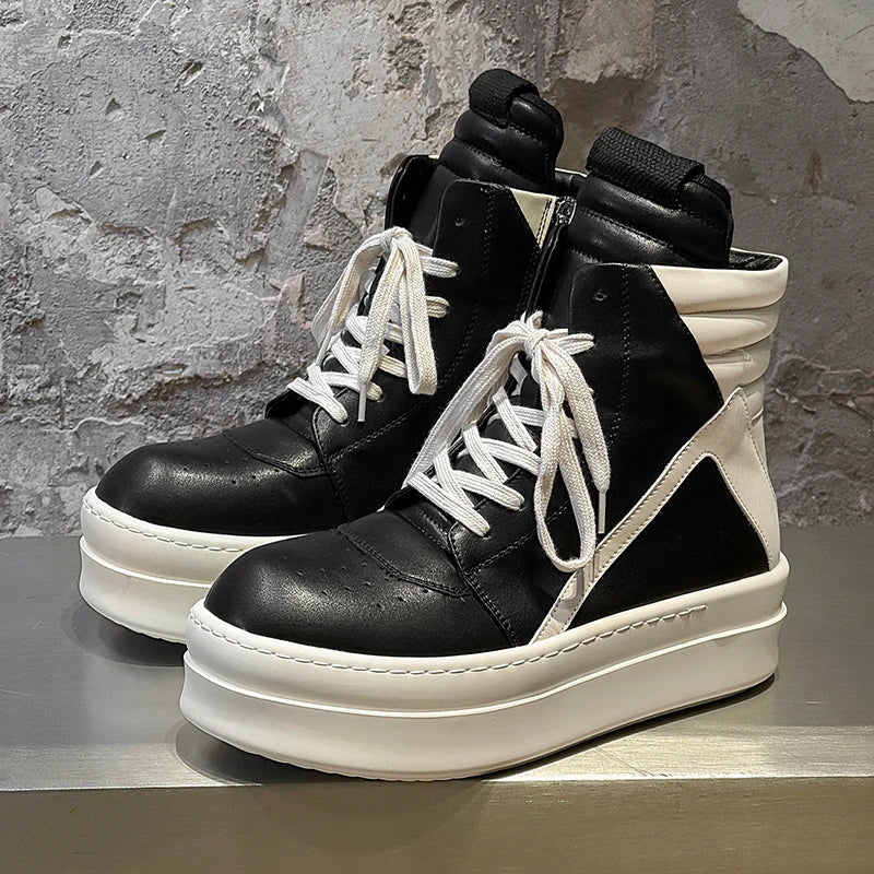 High Top Board Shoes – Side Zipper – Rubber Outsole – Black White | KIMLUD
