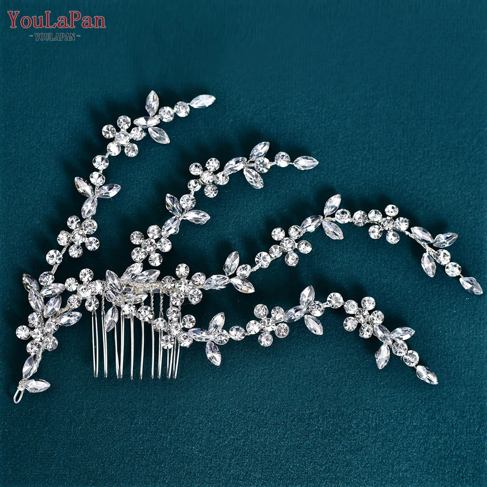 AB Rhinestone Bridal Hair Comb Wedding Accessory — Silver | KIMLUD