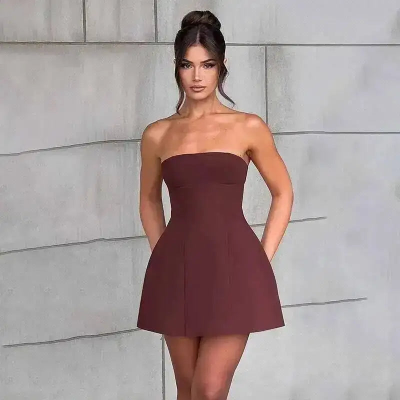 Townlike Waist Wrap A-line Pleated Dress Women Halter Mini 2024 Summer Dress V Neck Backless Nightclub Sexy Party Dresses