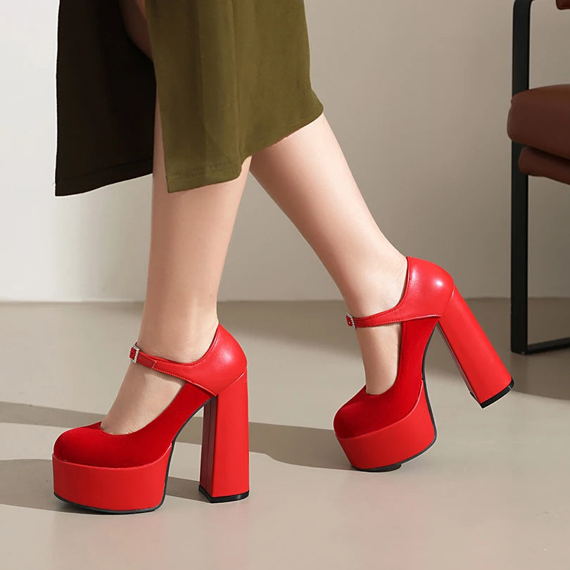 Pumps – Matte Flock Splice PU – Platform Heel | KIMLUD