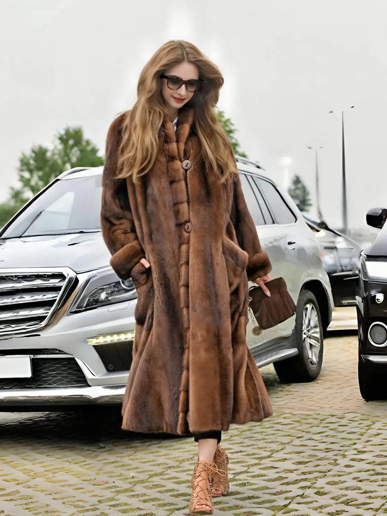 Faux Mink Fur Coat - Long Length - Dark Brown | KIMLUD