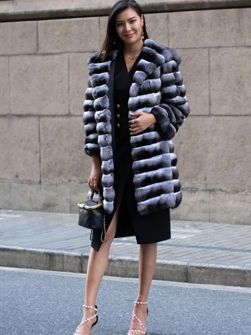 New Women's Faux Chinchilla Fur Coat Hooded Warm And Comfortable Autumn And Winter Faux Fur Coat Women